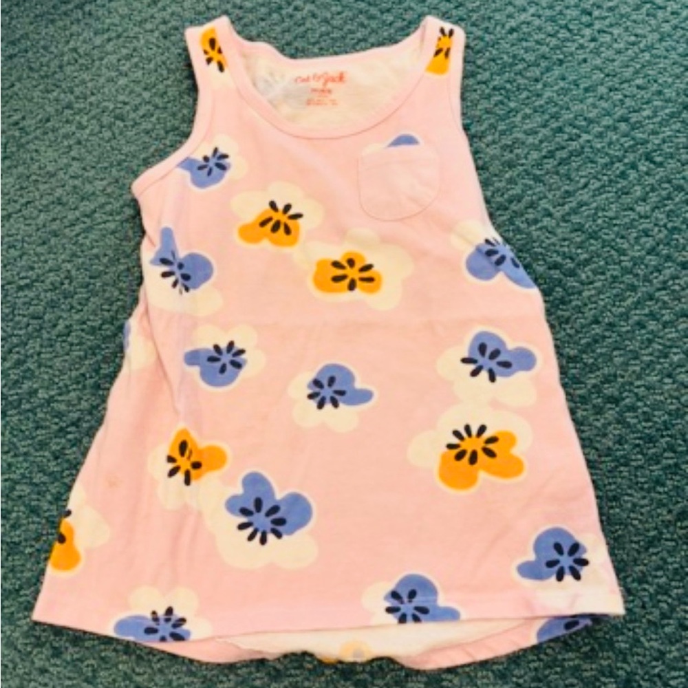 CAT & JACK, Pink Floral Tank Top Dress with Yellow & Blue Blooms, Size XS